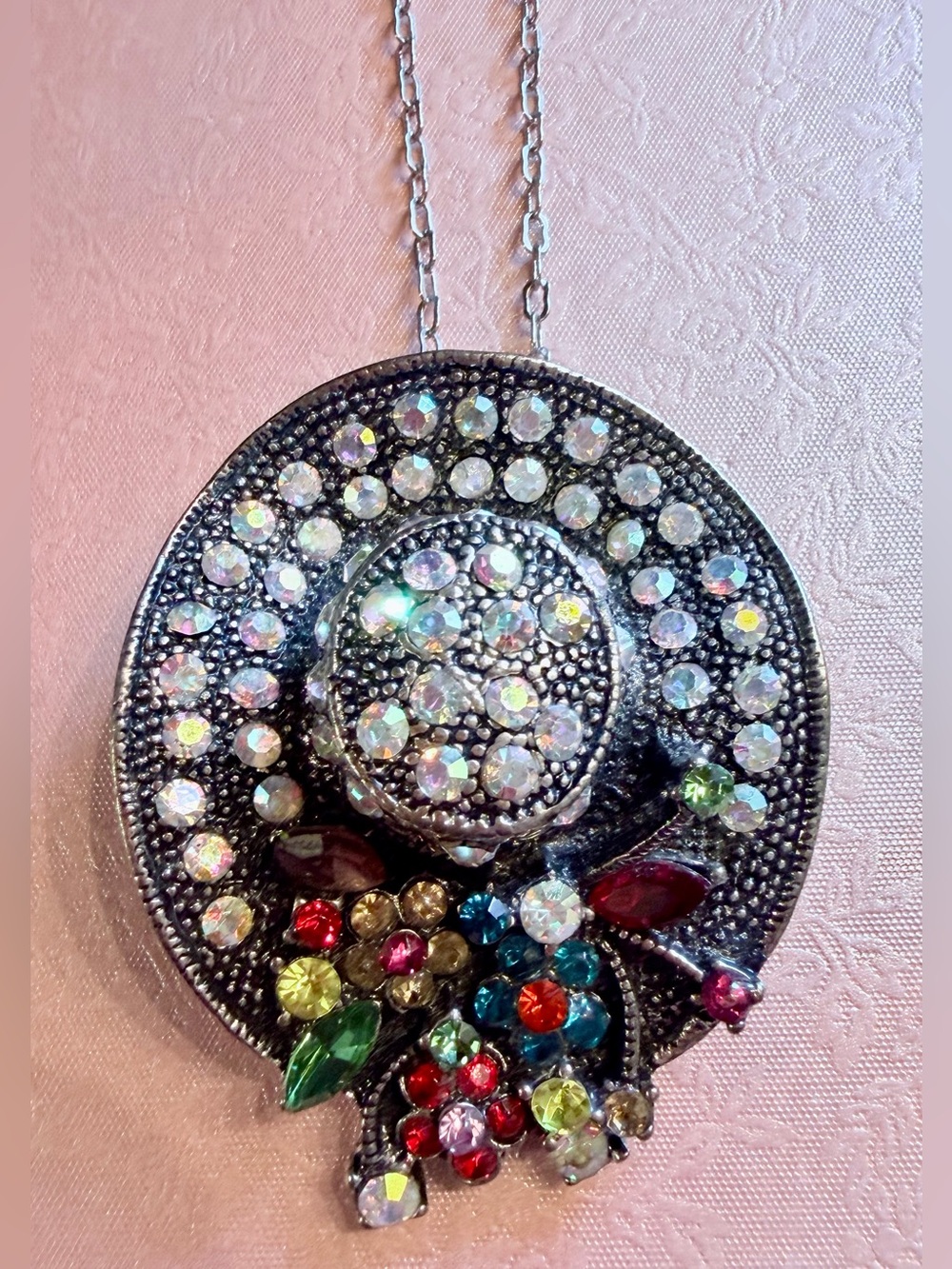 Multicolor Crystal Hat Pendant Necklace - Women Jewelry